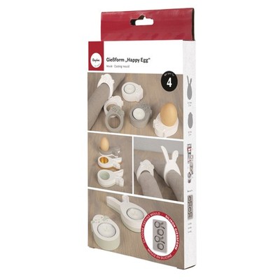 Rayher Silikon Gießform ''Happy Egg'', 14,5x26x2cm, 4 Formen, Box 1Stück