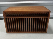Kalmar Designs MCM Vintage Teak Wood 20 Slot CD Holder Cabinet Eject Buttons
