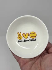 Trinket Dish Peace Love Softball Ceramic Jewelry Holder Gift for Her - 4” Round