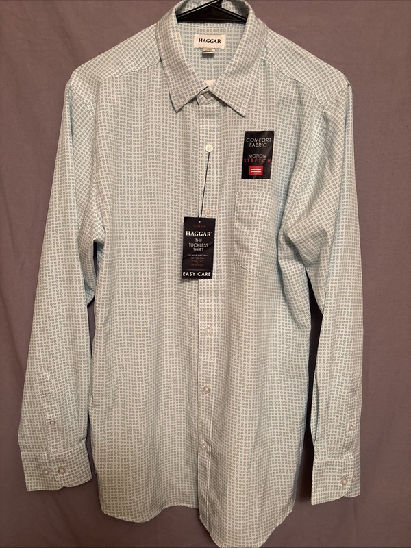 Men’s Size M Haggar New With Tags Slim Fit The Tuckless Shirt.