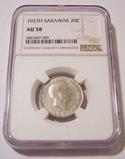Sarawak (Malaysia) Charles V Brooke Silver 1927 H 20 Cents AU58 NGC