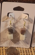 Boho-Chic Natural Stone Cube Earrings Handcrafted 18 each