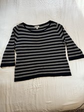 St. John Sport Black White Striped Ribbed Knit Top 3/4 Sleeve Women  s