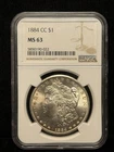 NGC MS 63 1884-CC Morgan One Dollar S$1 Silver Coin -022