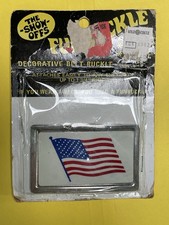 Vintage American Flag Metal Belt Buckle Silver Finish Made In USA NoS Funbuckle