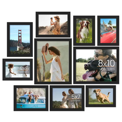 8 X 10,5 X 7, 4 X 6 Multi Sizes Black Photo Gallery Frame Set, 10 Pack Wall Deco