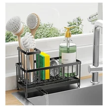 Black Sponge Holder for Kitchen Sink Sink Caddy Organizer with High Brush Holde