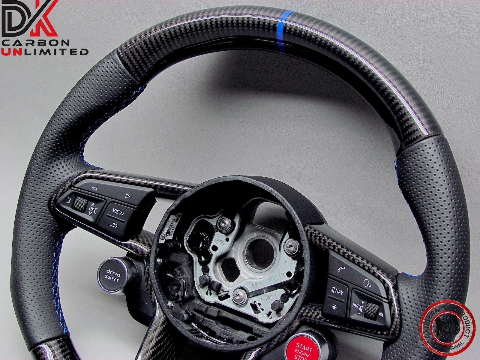 Audi R8 4S TT RS 8S Ara Blue Ring Perforated Leather Carbon Steering Wheel v2
