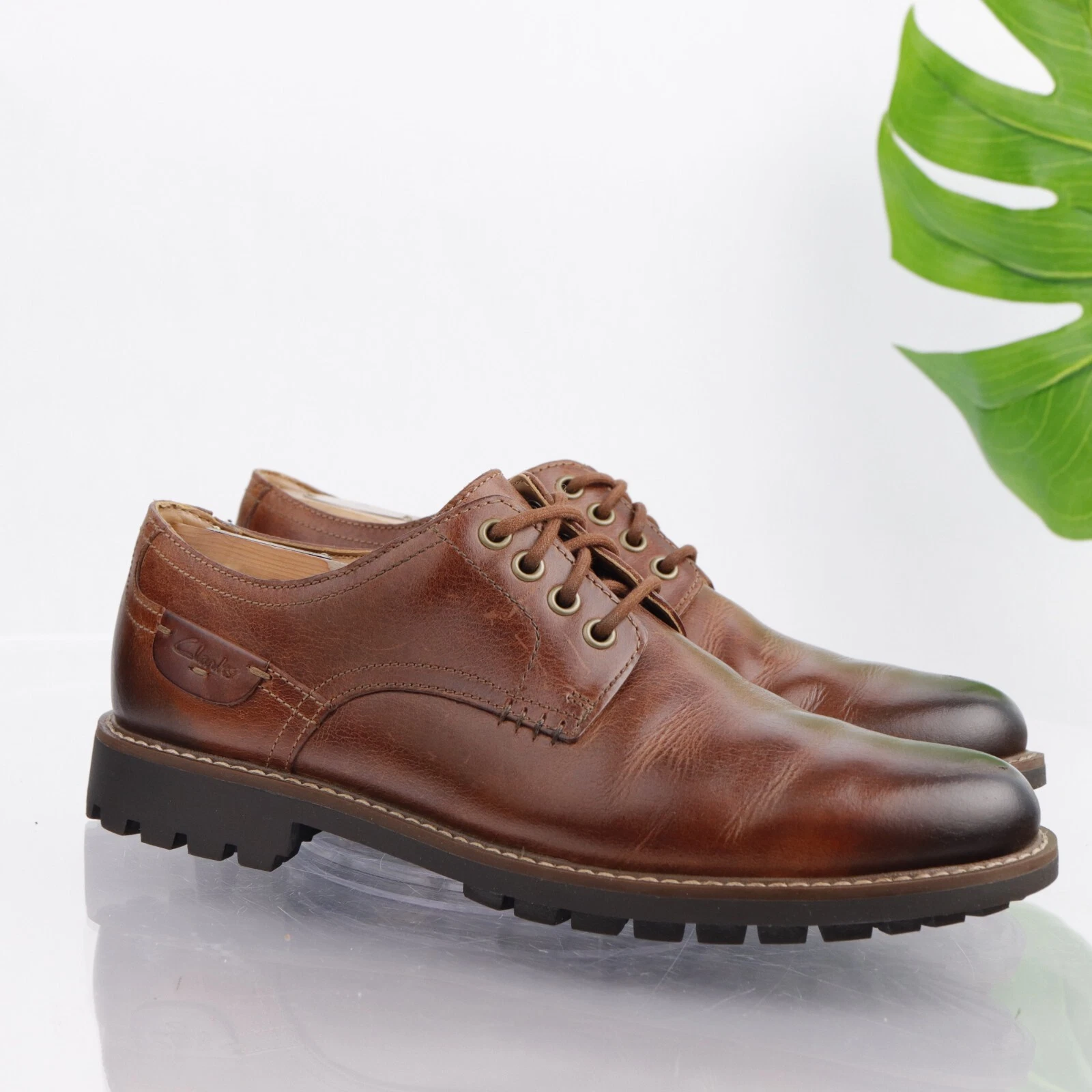 Scarpe eleganti marroni Clarks Lugano Oxford da uomo taglia 9 M pelle suola ammortizzata con suola a molle