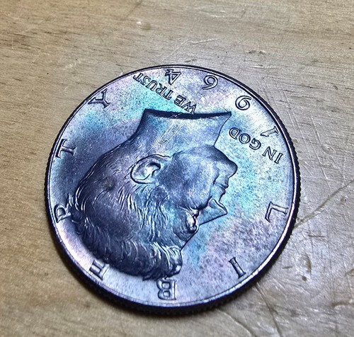 1964 50c Kennedy Silver Half Dollar - Rainbow Blue Toning 90% Silver #8 - Picture 6 of 8