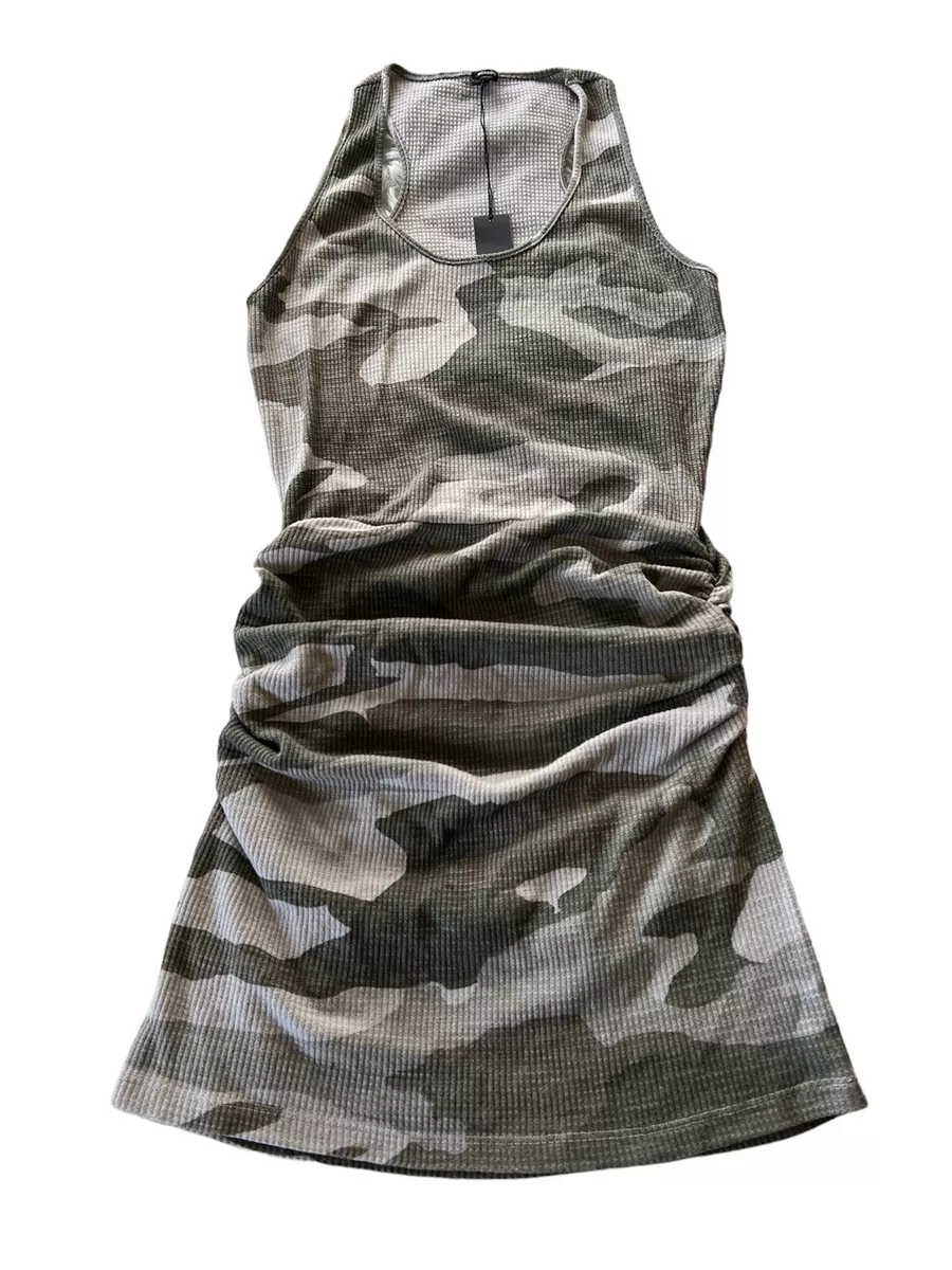 Monrow Shirred Tank Camo Dress NWT Size XL eBay