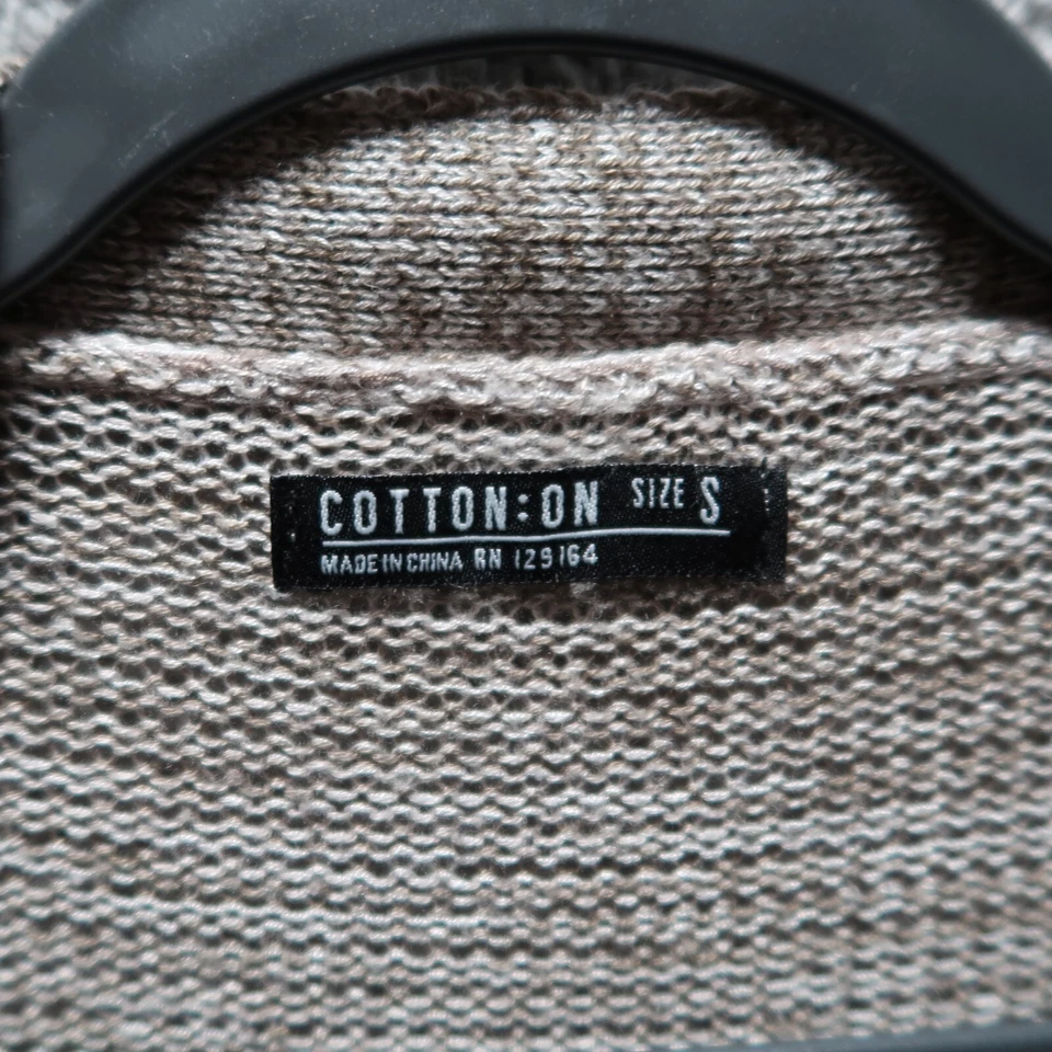 Cardigã feminino de algodão pequeno marrom suéter manga longa - Imagem 3 de 4