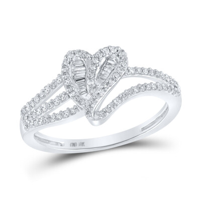 10 Karat Weißgold Damen Baguette Diamant Herzring 1/3 Kttw