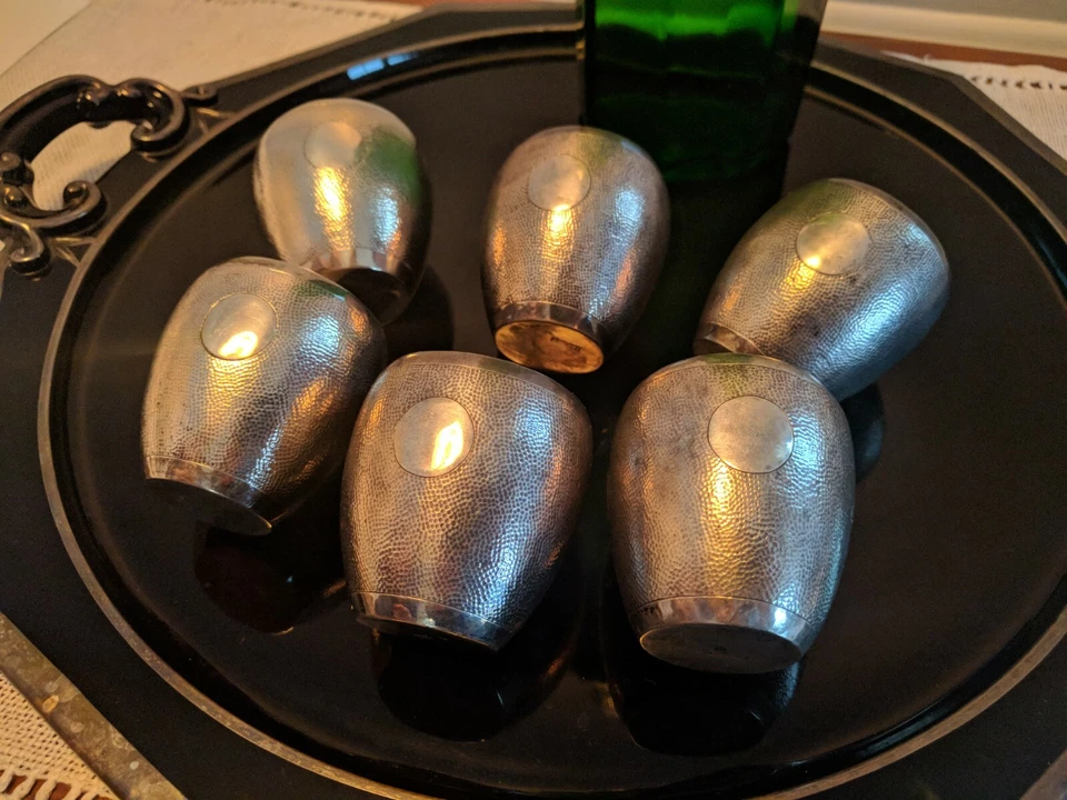 6 tazas chinas de plata pátina martillada 242 g 2 pulgadas 5 cm, ¡¡lugar para grabar!!! Foto 3 de 4