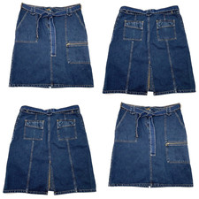 Vintage 90s Faded Glory Dark Wash Belted Cargo Pocket Denim Midi Skirt 12 35"