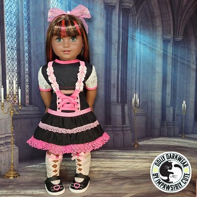Dolly Darkwear by Impawsibly Cute- Lolita Pink Goth Lace Bows Fit for 18'' Dolls
