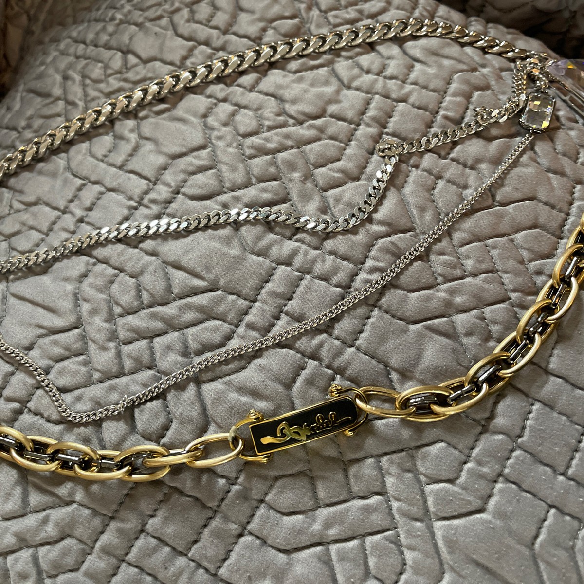 HENRI BENDEL RARE Gold Silver CLEAR Stone Chain Belt MULTI  display picture 1