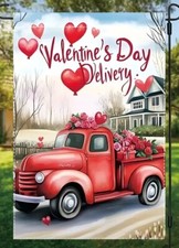 NEW Valentine  s Day Deliver Garden Yard Flag Truck 12 x 18 Inch Double Sided