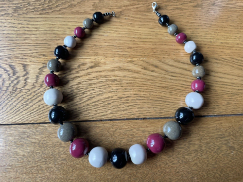 Red black Ceramic Bead Necklace distressed glazed Classic choker John Lewis - Picture 1 of 3