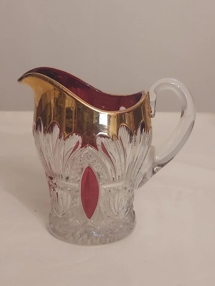 Antique EAPG Heisey RUBY STAINED Gold Flashed PRINCE WALES Pattern Glass CREAMER - Image 2 of 4