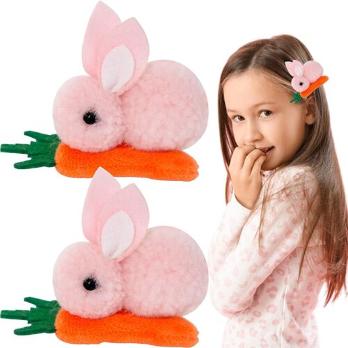 SeBneny Hair Clip Set 2PCS Pink Cute Cartoon Rabbit Ear Hairpin Plush Bunny H...