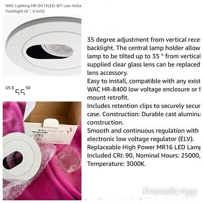 WAC Lighting HR-8411LED-WT/WT 4in Round Adjustable Step Baffle Trim LED Recessed Light 4 Low Voltage WAC Lighting HR-8411LED-WT/WT 4in Round Adjustable Step Baffle Trim LED Recessed Light 4 Low Voltage