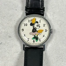 VTG Minnie Mouse Watch 32mm Round Silver Tone 1970s Manual Wind FOR PARTS REPAIR