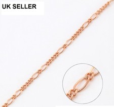 9ct 9k Rose Gold Plated Men Ladies Figaro Links Necklace Chain L=20", W=2mm UK