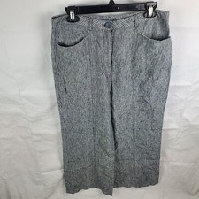 Sundance Pants Womens 10 Gray 100 Linen Wide Leg Stretch Stripe Outdoor Casual