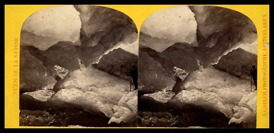 Tirage Stéréo Vintage Suisse - Glacier Du Rhône Et Grotte De Glace, Circa 1880