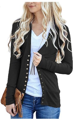 VERABENDI Women Long Sleeve Snaps Button Down V Neck Sweater Cardigan XLARGE BLK
