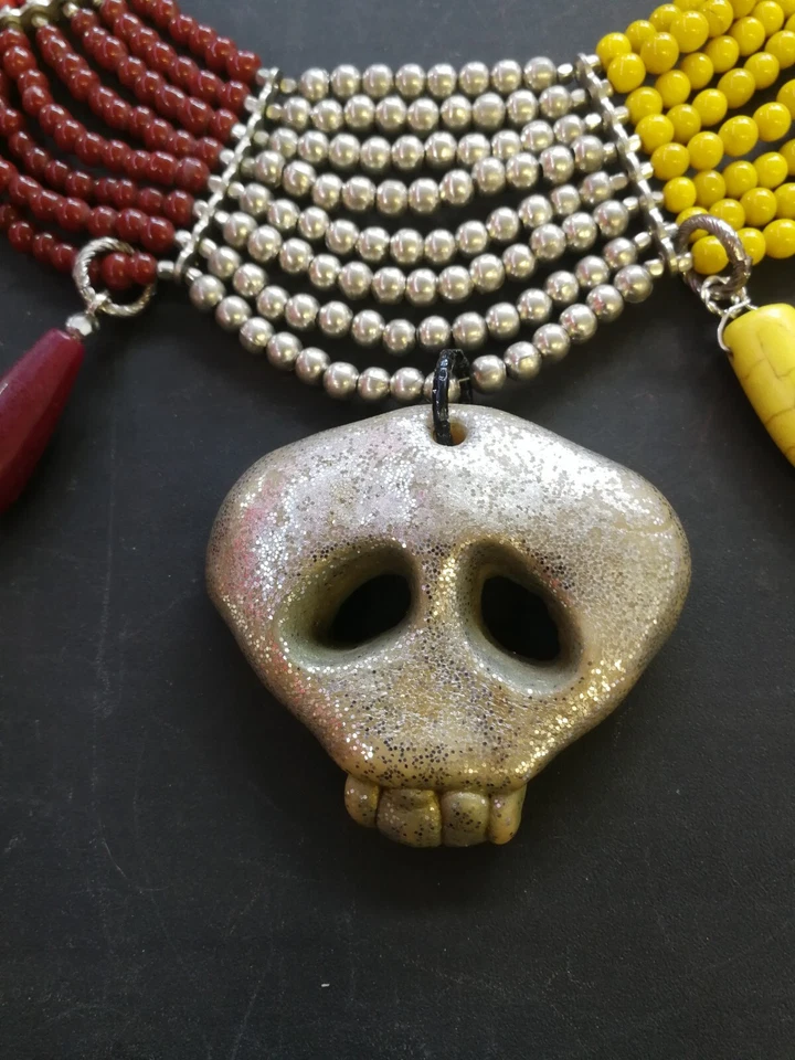 Antique Necklace Luxury Jewelry Stones Woman Pendant Skull Ethnic Vintage Choker - Image 4 of 4