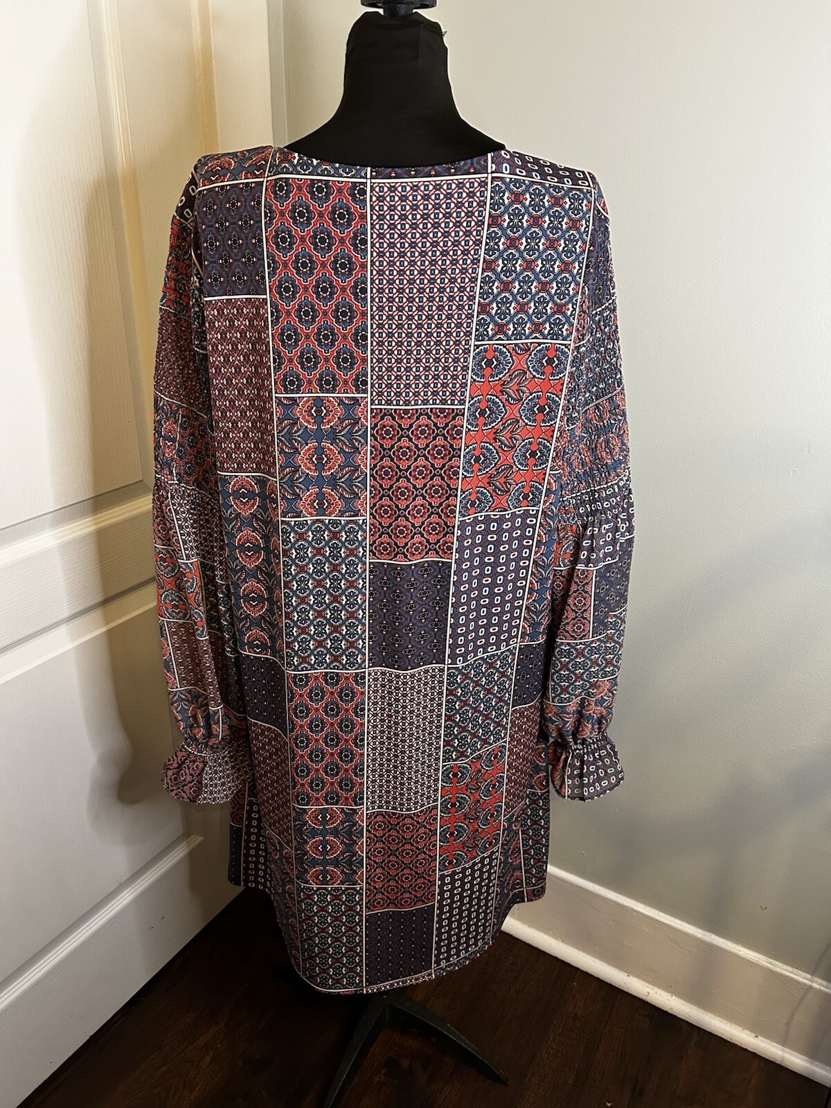 Cato Patchwork Lined Balloon Bishop Sleeve Red Bl… - image 5