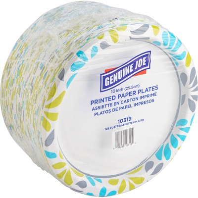 Genuine Joe Paper Plates, Soak-Proof, 10'' Round, 125/PK
