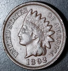 1892 INDIAN HEAD CENT - With LIBERTY & DIAMONDS - XF EF
