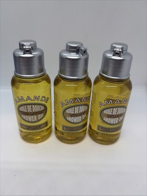 L Occitane Amande Shower Oil Almond Cleansing Softening 3 Bottles 2.5oz ea NEW