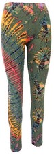 Unikat Batik Damen Leggings, Stretch Hose für Frauen, Yogahose - olivgrün/bun