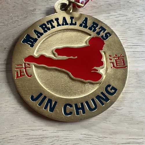 Vintage Kampfsport Jin Chung Medaille mit Band goldfarben - Bild 3 von 9