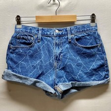 Old Navy Jean Shorts Girls 12 Plus 12 Blue Hearts High Rise Cuffed Denim EUC