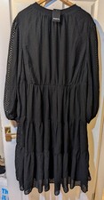 Simply Be Textured Tiered Black Maxi Dress Smock UK 22 New Chiffon Jacquard