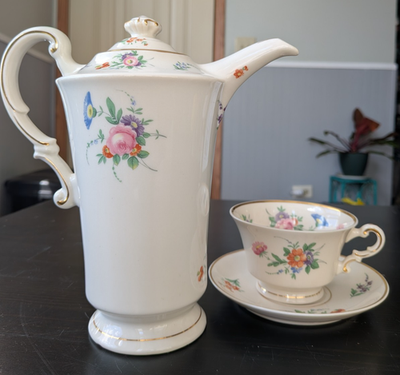 #ad Aberdeen China Selma Smooth Coffee Pot amp; Tea Cup Saucer Set Floral Gold Trim $70.00