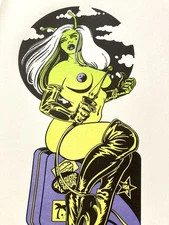 Onnie O’Leary 2019 Hitchhiker Proof – Sci‑Fi Pin‑Up Suitcase & Moon Halo Art 14"