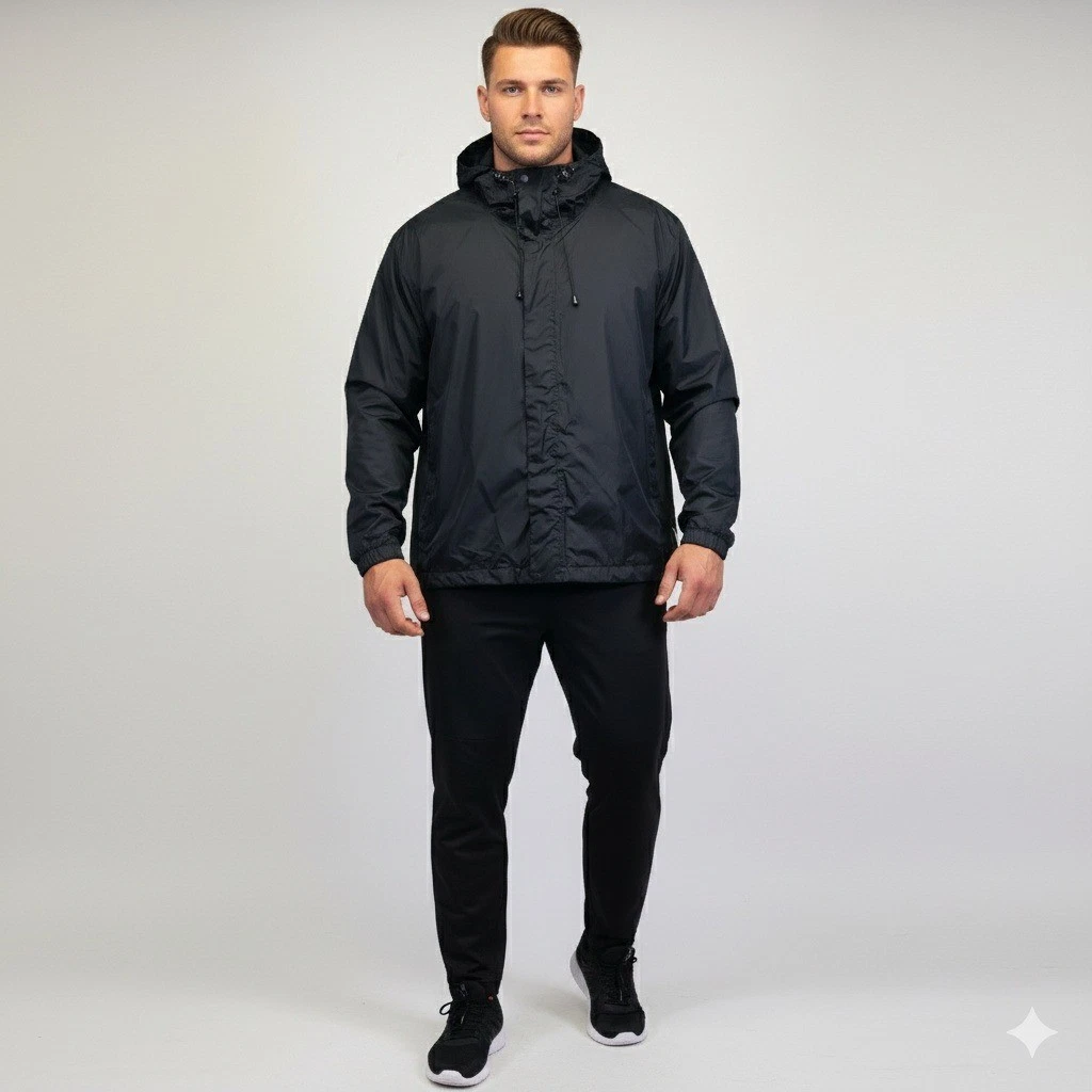 Pulse Windbreaker Jacket Mens 3XL Black Lightweight Rain Outdoor Packable Travel