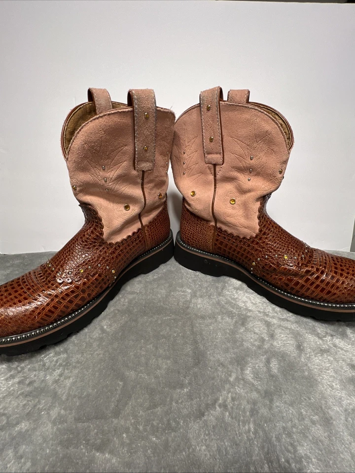 Ariat Fat Baby Alligator Cowgirl Western Boot Pink Gembaby Suede 16427 Sz 10B - Image 3 of 4