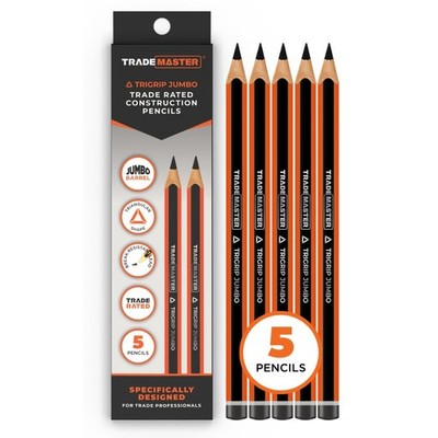 Carpenters Pencils Pack of 5 | Builders Pencil with TriGrip Jumbo Barrel - Co...