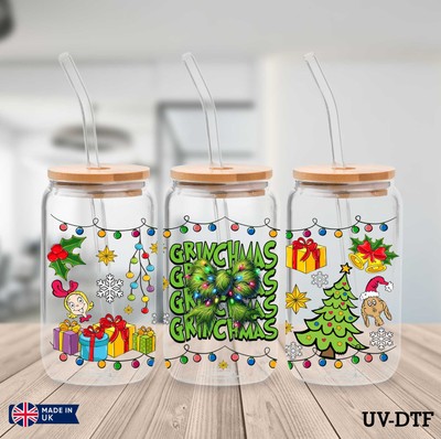 Grinch Schleife Weihnachten UV DTF Aufkleber - 16oz Libbey Dose Glasfolie yn602