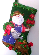 Finished Bucilla Garden Santa Stocking 18" HANDSOME LINED HANDSTITCHED