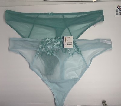 Womens 2 Pair Pack Aqua Green Embroidered Thong Panties 3XL , XXXL JOYSPUN .