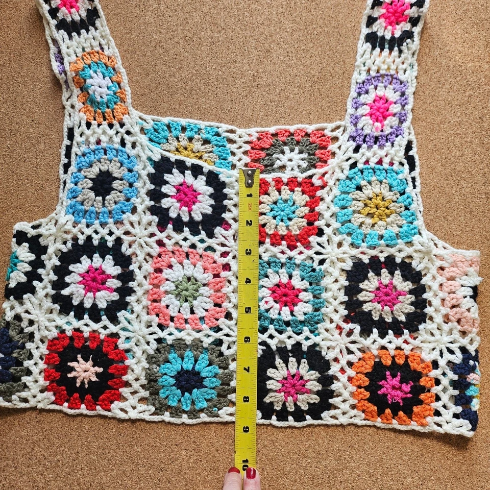 Top Corto Crochet Abuela Cuadrado Sin Mangas Colorido Festival Boho Tank Talla Pequeña Foto 4 de 4
