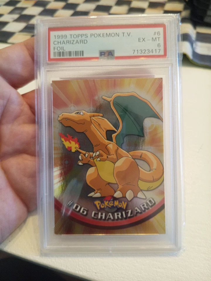 Pokemon: CHARIZARD #6 Holo FOIL 1999 Topps Pokemon T.V. Blue Vintage PSA 6 - Image 2 of 4